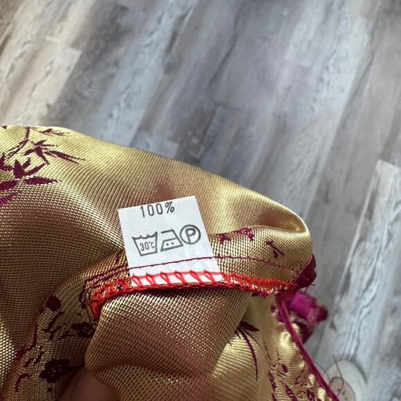 Vintage Cassure Pure Silk Burgundy Cheongsam Top Gold Embroidery Large - Picture 8 of 10